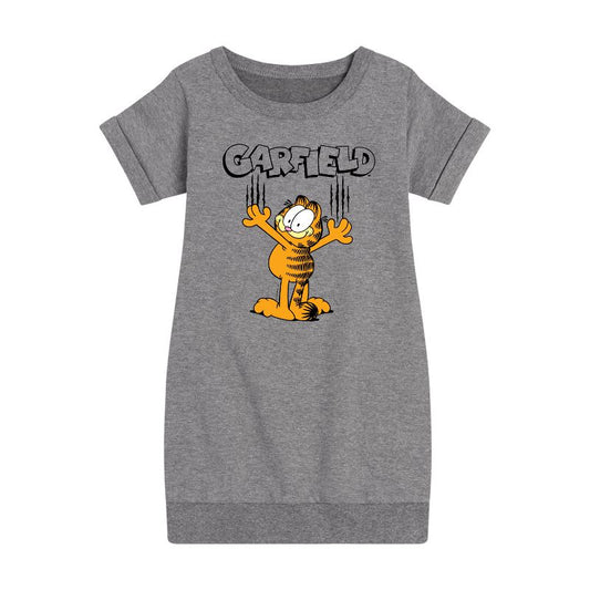 Girls' - Garfield - Cat Scratches Graphic Short Sleeve Fleece Dress
