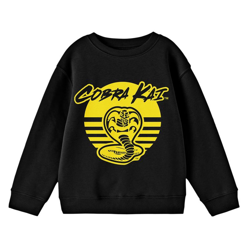 Cobra Kai Yellow Circle Logo Crew Neck Long Sleeve Youth Black Sweatshirt