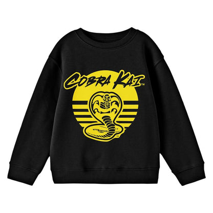 Cobra Kai Yellow Circle Logo Crew Neck Long Sleeve Youth Black Sweatshirt