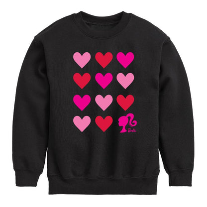 Boys' - Barbie - Barbie Heart Grid Graphic Long Sleeve Fleece Sweatshirt