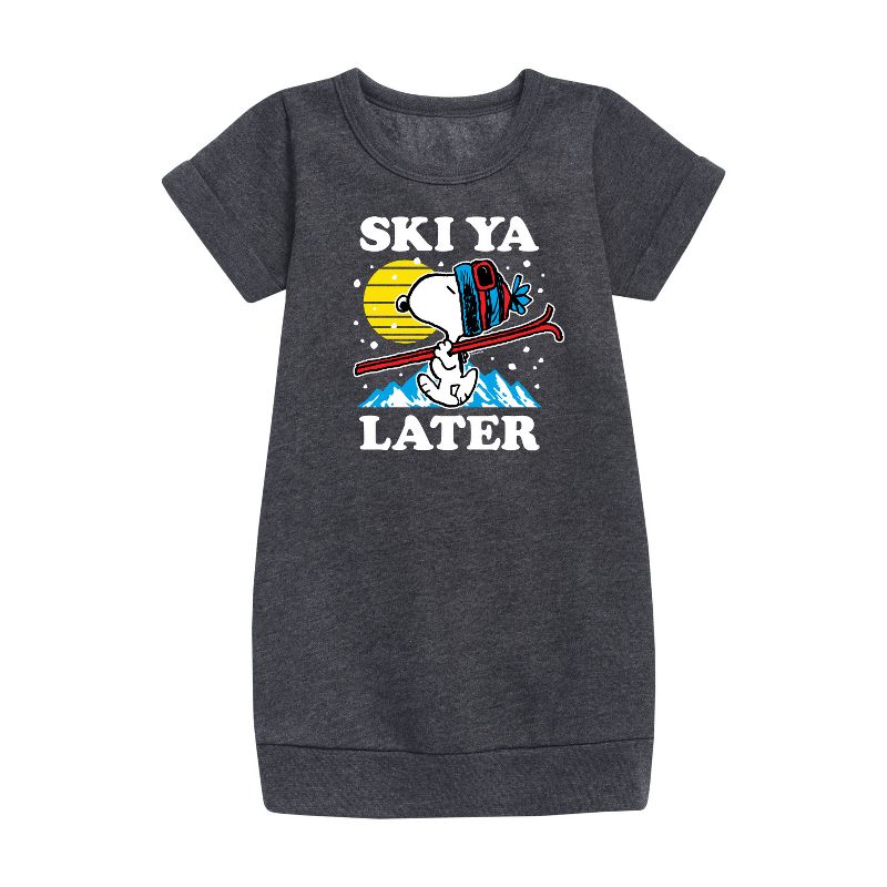 Girls' - Peanuts - Snoopy Ski Ya Later Graphic Short Sleeve Fleece Dress