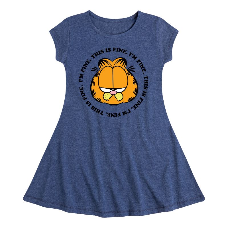 Girls' - Garfield - I'm Fine This Is Fine Fit & Flair Cap Sleeve Dress