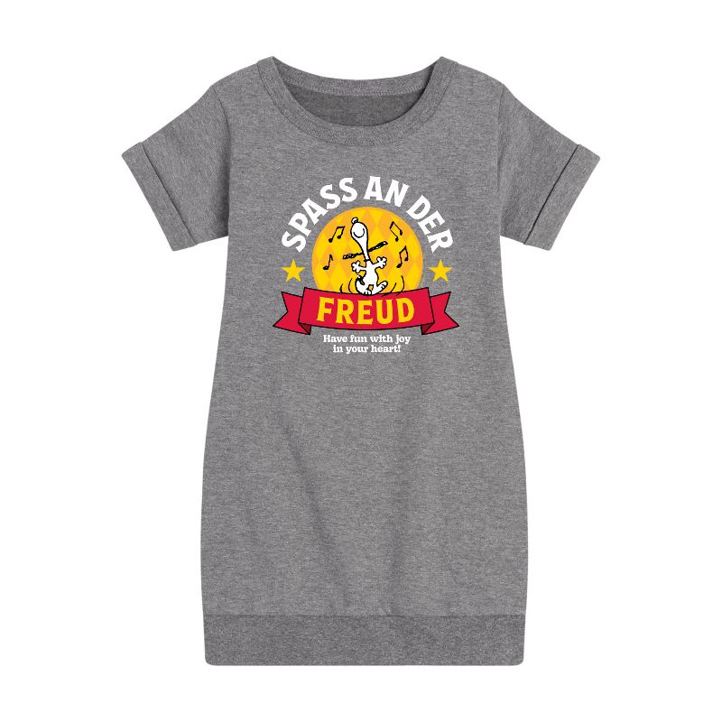Girls' - Peanuts - Snoopy Spass An Der Freud Graphic Short Sleeve Fleece Dress