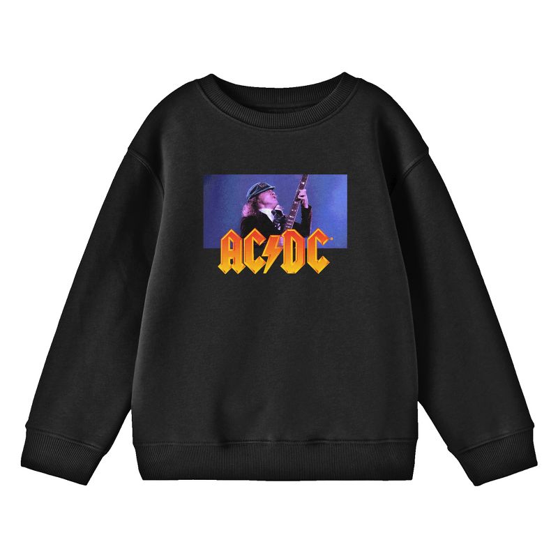 ACDC Logo and Angus Young Youth Black Crew Neck Sweatshirt