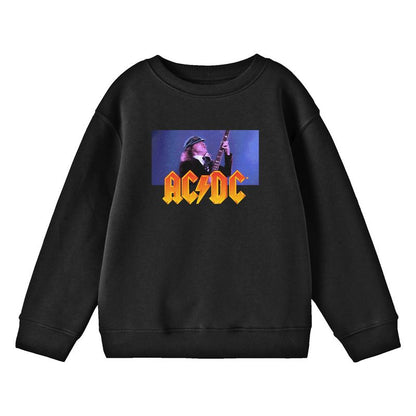ACDC Logo and Angus Young Youth Black Crew Neck Sweatshirt