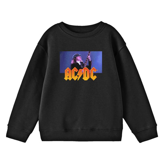 ACDC Logo and Angus Young Youth Black Crew Neck Sweatshirt