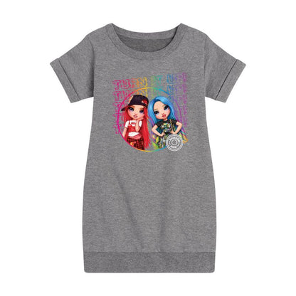 فستان صوف بأكمام قصيرة مطبوع عليه رسومات Rainbow High للبنات