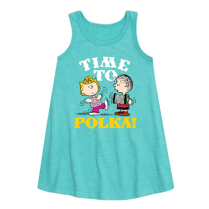 Girls' - Peanuts - Time To Polka Graphic Sleeveless Aline Dress