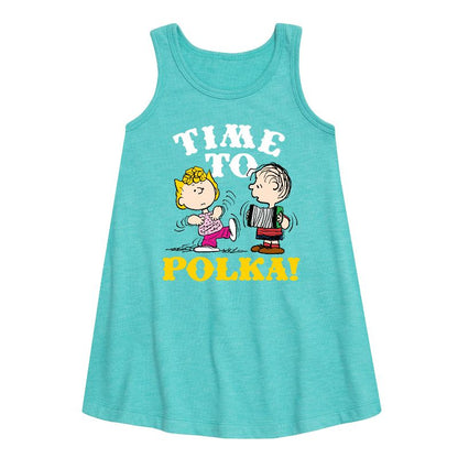 Girls' - Peanuts - Time To Polka Graphic Sleeveless Aline Dress
