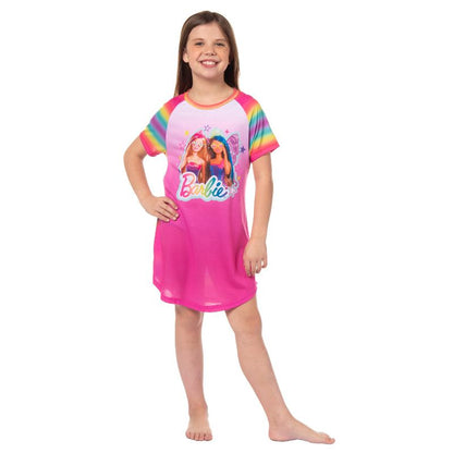 Barbie Girls' Doll Magic Fairy Characters Stars Nightgown Sleep Pajama Shirt Pink