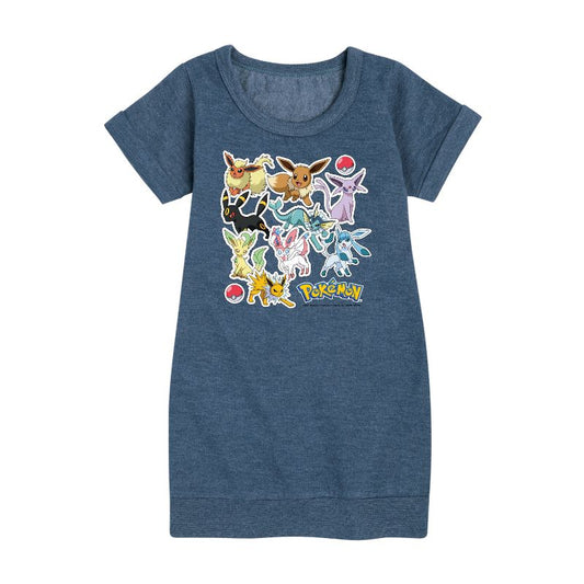 Girls' - Pokémon - Eevee Evolution Stickers Graphic Short Sleeve Fleece Dress