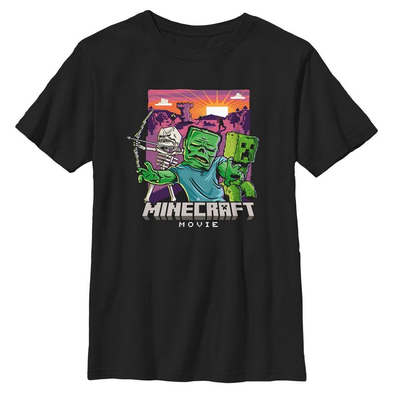 تي شيرت للأولاد مطبوع عليه مخلوقات فيلم ماين كرافت في الحركة