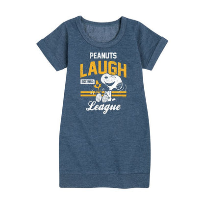 فستان صوف بأكمام قصيرة من Peanuts Laugh League برسومات جرافيكية للفتيات - Peanuts - Laugh League