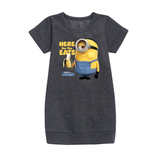Girls' - Despicable Me Minions - Only Here For The Eats Graphic Short Sleeve Fleece Dress