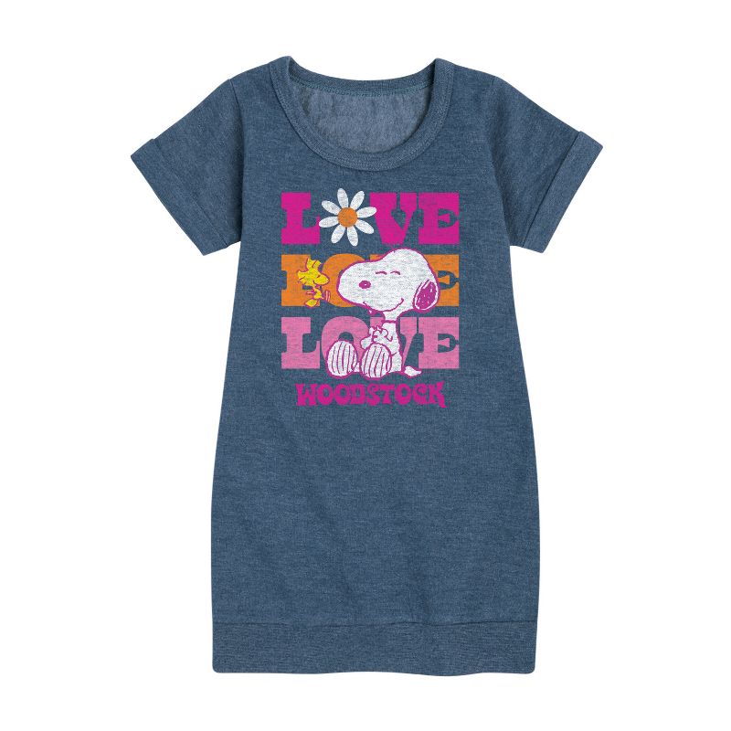 Girls' - Peanuts - Love Woodstock Graphic Short Sleeve Fleece Dress