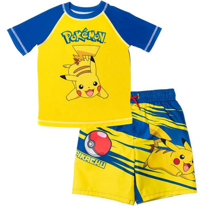 Pokemon UPF 50+ Rash Guard and Swim Trunks Outfit Set Little Kid to Big Kid