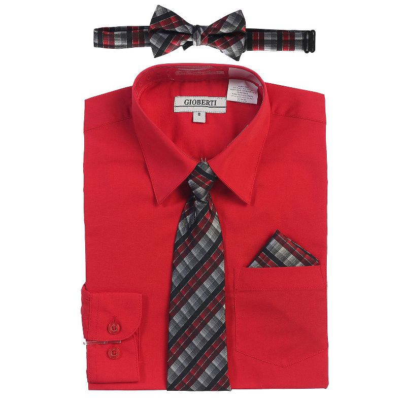 Gioberti Boy's Long Sleeve Dress Shirt and Plaid Tie Accessories Set (Part 2)
