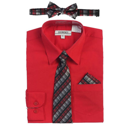 Gioberti Boy's Long Sleeve Dress Shirt and Plaid Tie Accessories Set (Part 2)