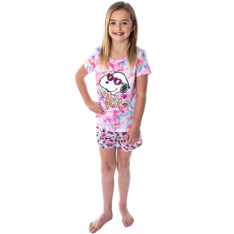 Peanuts Girls' Snoopy So Fab Tie Dye Pajamas Shirt And Shorts Pajama Set Tie-Dye