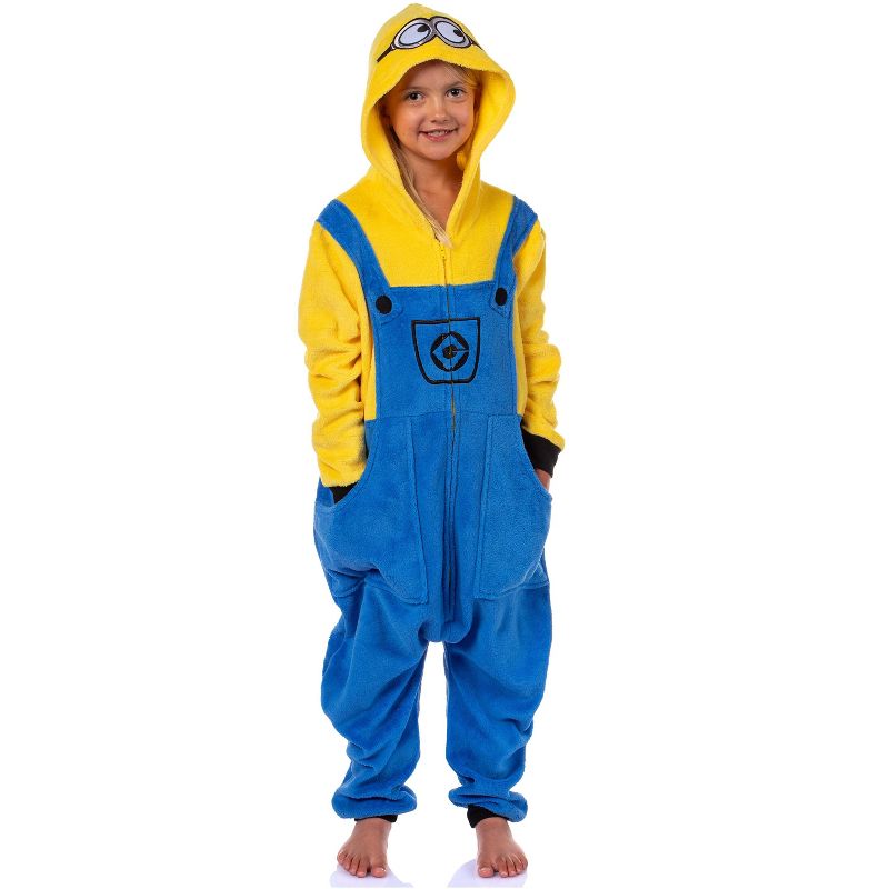 Despicable Me Boys' Bob The Minion Hooded Footless Union Suit Pajama Yellow