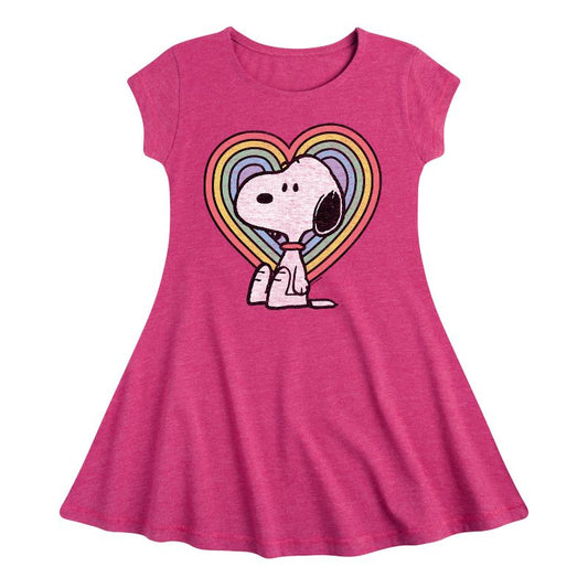 Girls' - Peanuts - Snoopy Pastel Heart Fit & Flair Cap Sleeve Dress
