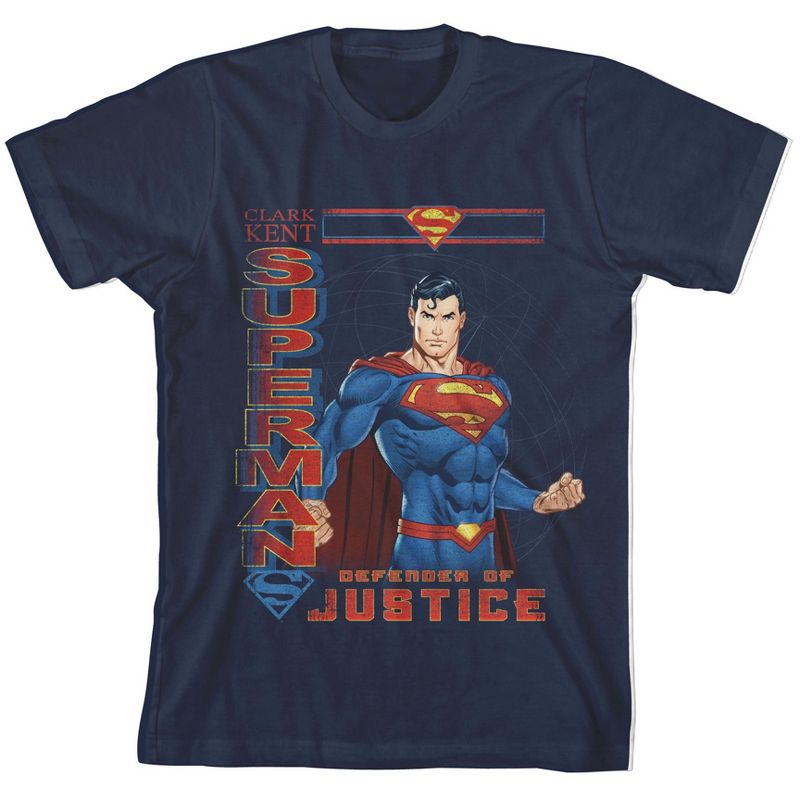 Superman Core Superhero with Sports Text on Navy Short Sleeve Youth T-Shirt