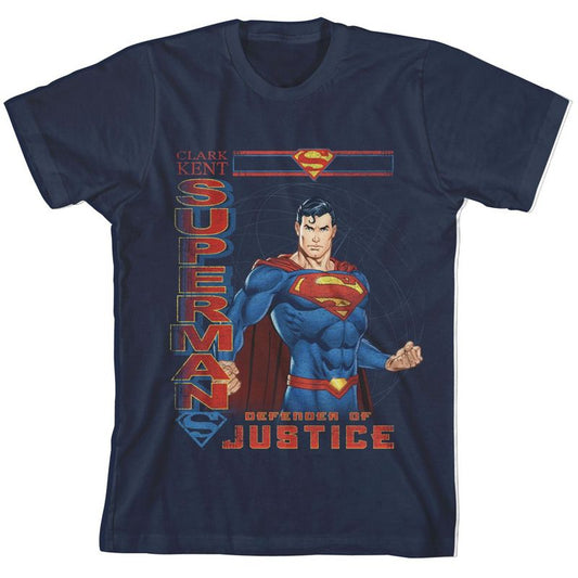Superman Core Superhero with Sports Text on Navy Short Sleeve Youth T-Shirt