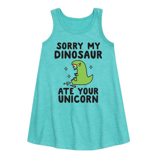 Girls' - Instant Message - Sorry My Dinosaur Ate Your Unicorn Graphic Sleeveless Aline Dress