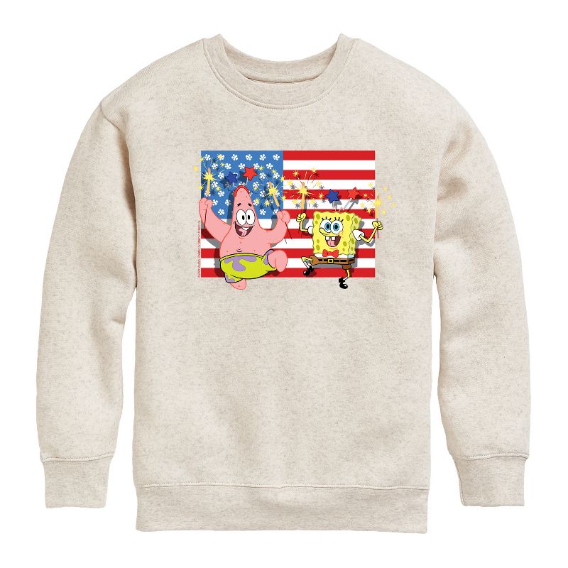 Boys' - SpongeBob SquarePants - Patrick Sparkers Flag Graphic Long Sleeve Fleece Sweatshirt