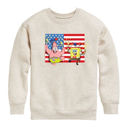 Boys' - SpongeBob SquarePants - Patrick Sparkers Flag Graphic Long Sleeve Fleece Sweatshirt