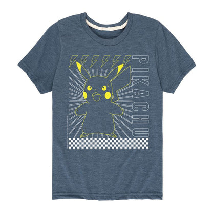 تي شيرت جرافيكي بأكمام قصيرة ومربعات من بوكيمون بيكاتشو للأولاد