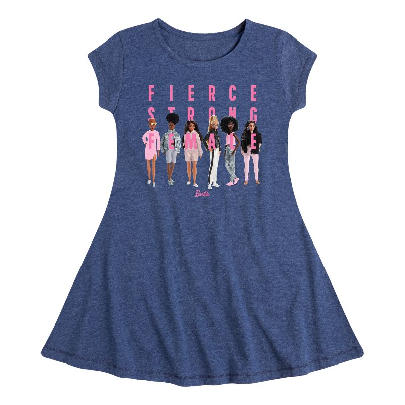 Girls' - Barbie - Fierce Strong Female Fit & Flair Cap Sleeve Dress