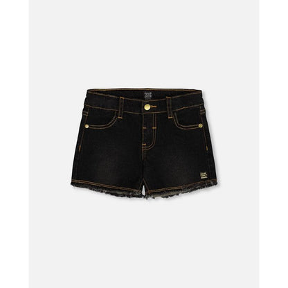 Deux par Deux Girl Jean Short with Embroidery Black Jeans