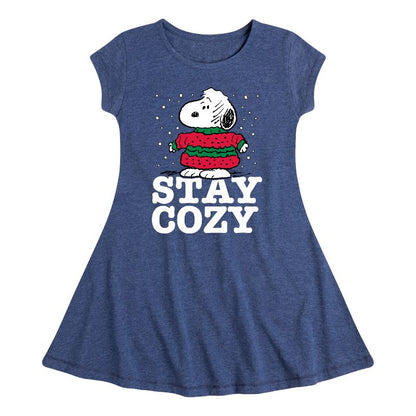 Girls' - Peanuts - Stay Cozy Fit & Flair Cap Sleeve Dress