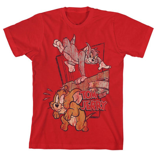 Tom and Jerry Classic Characters Youth Red Graphic Tee