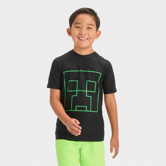 Boys' Minecraft Fictitious Character Rash Guard Top - Black