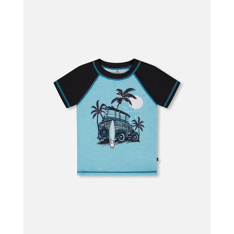 Deux par Deux Boy Short Sleeve Rashguard Light Blue and Black