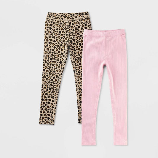Girls' 2pk Adaptive Leggings - Cat & Jack™ Brown/Light Pink
