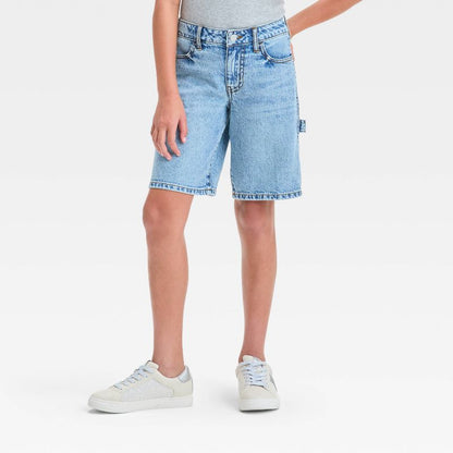 Girls' Mid-Rise Baggy Bermuda Denim Shorts - art class™