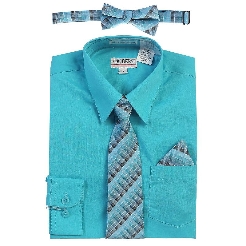 Gioberti Boy's Long Sleeve Dress Shirt and Plaid Tie Accessories Set