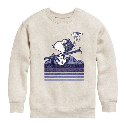 Boys' - Peanuts - Snoopy Woodstock Ski Stripes Graphic Long Sleeve Fleece Sweatshirt