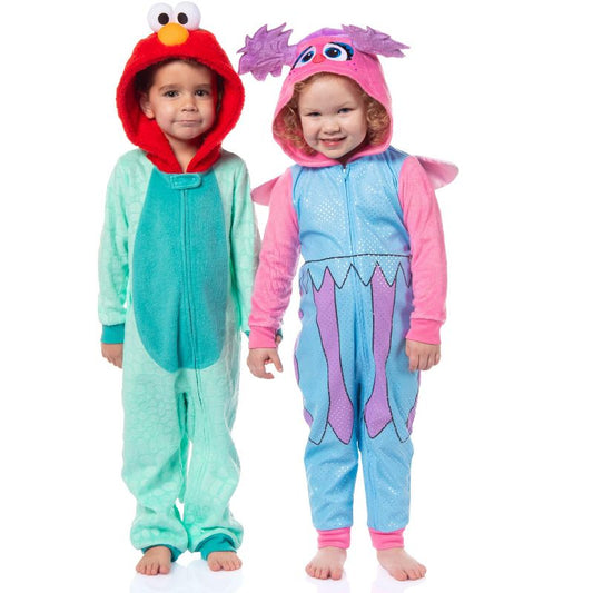 بيجامة بغطاء رأس بدون أقدام من Sesame Street للأطفال الصغار