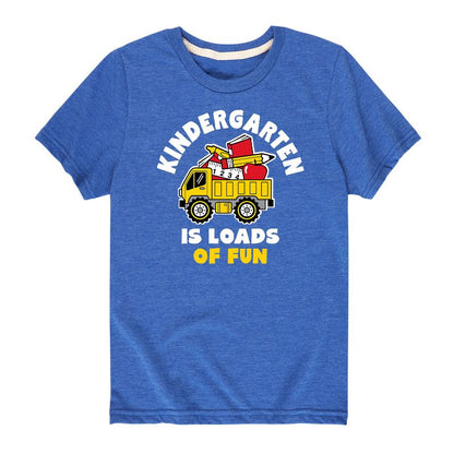 تي شيرت جرافيكي بأكمام قصيرة بتصميم شاحنة قلابة للأولاد - رسالة فورية - روضة الأطفال مليئة بالمرح