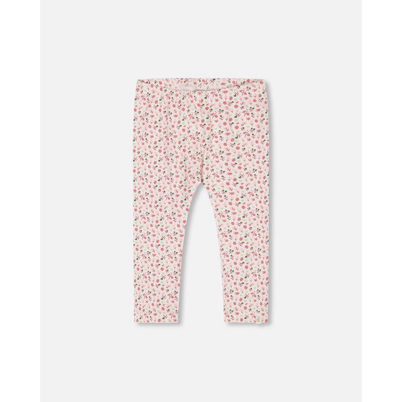 Deux par Deux Girl Printed Capri Legging Small Flowers on Cream Background