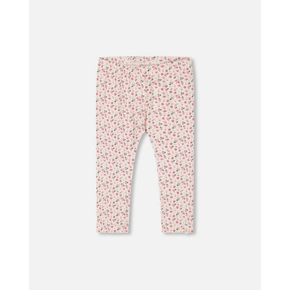 Deux par Deux Girl Printed Capri Legging Small Flowers on Cream Background