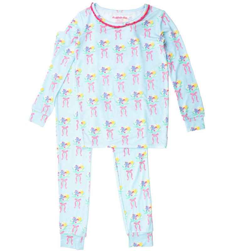 RuffleButts SoftSnooze Big Girls Ruffle Long Sleeve Pajama Set