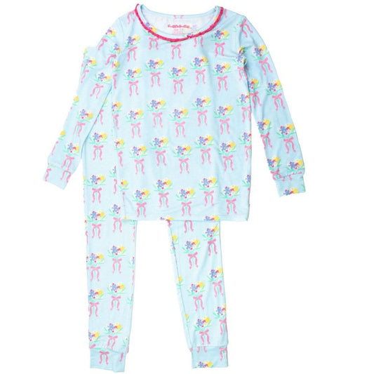 RuffleButts SoftSnooze Big Girls Ruffle Long Sleeve Pajama Set