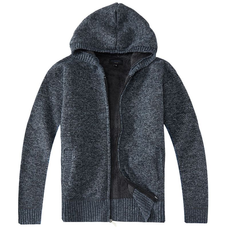 Gioberti Boy's Full Zip Knitted Cardigan Sweater with Hoody and Faux Shearling Lining