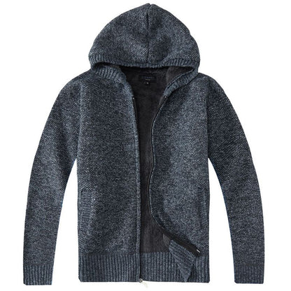 Gioberti Boy's Full Zip Knitted Cardigan Sweater with Hoody and Faux Shearling Lining