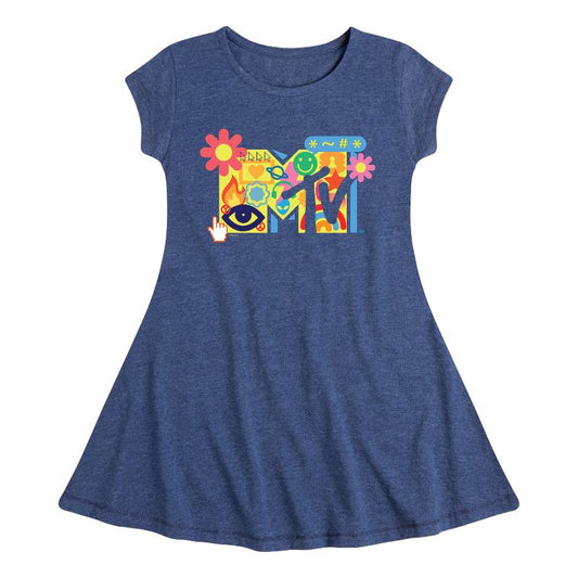 Girls' - MTV - Y2k Logo Fit & Flair Cap Sleeve Dress